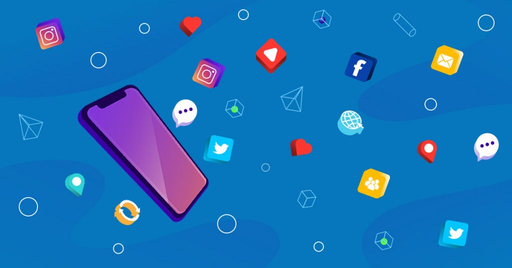 Illustration of a phone and app icons